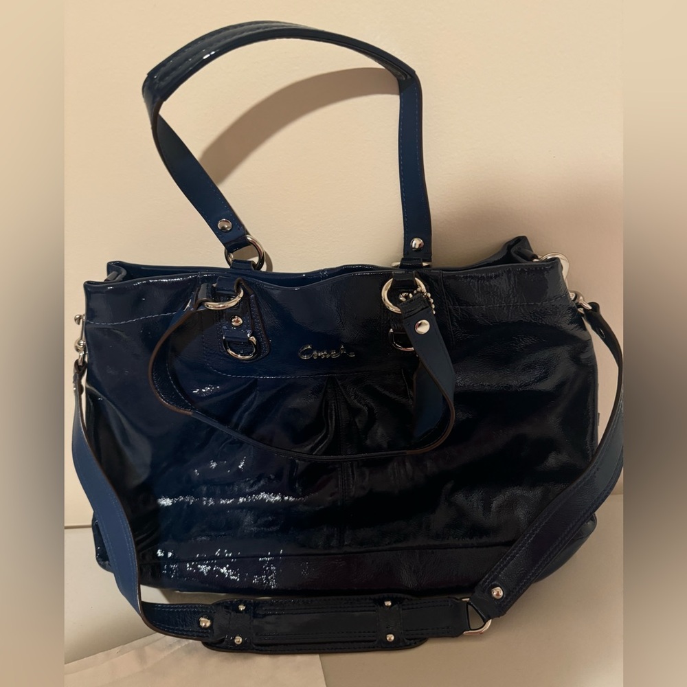 Coach navy patent leather tote